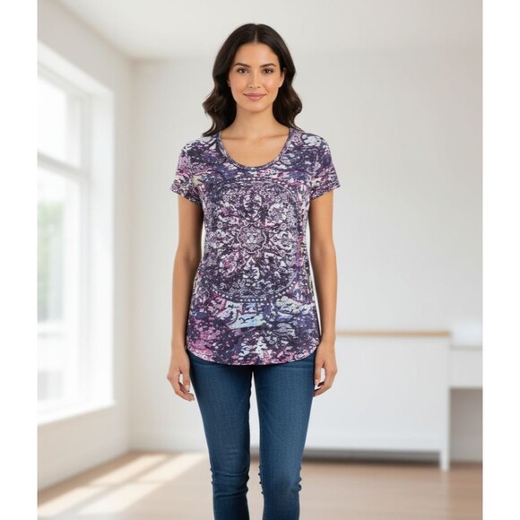ALK Women's L Imaginary Voyage Purple Distressed Short Sleeve Tee Shirt T-Shirt - Picture 1 of 5